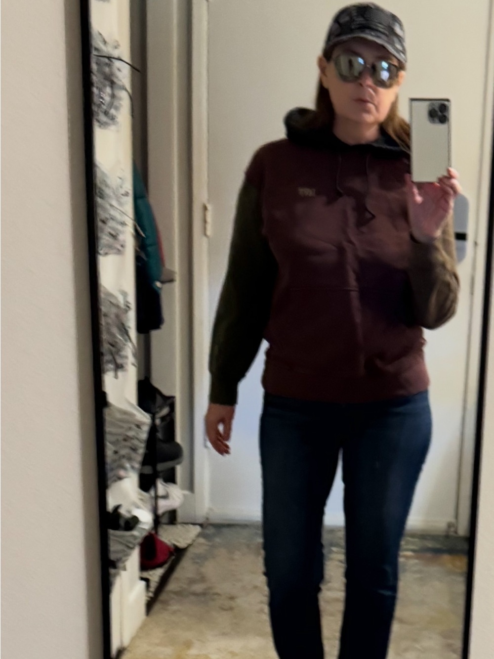 Levi's Burgundy Pullover Hoodie with Black Hood and Mixed Sleeves100%cotton